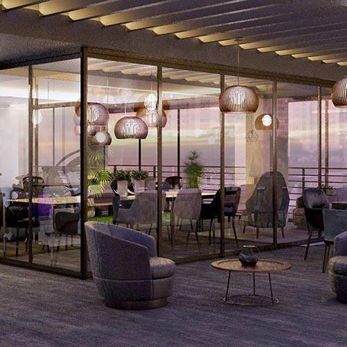 Render del área social exterior de Apartamentos Astorga